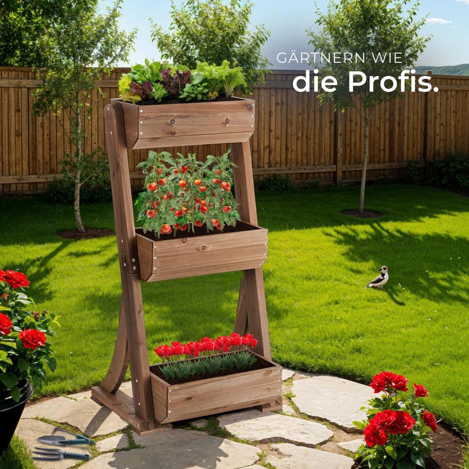 Tectake Jardinière verticale FLORA en bois laqué avec toile de paillage  