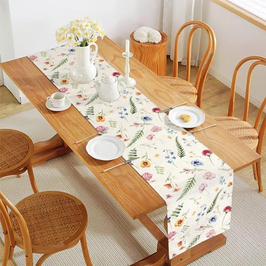 Alopini Chemin de table vintage lavable pour la salle à manger et la cuisine  