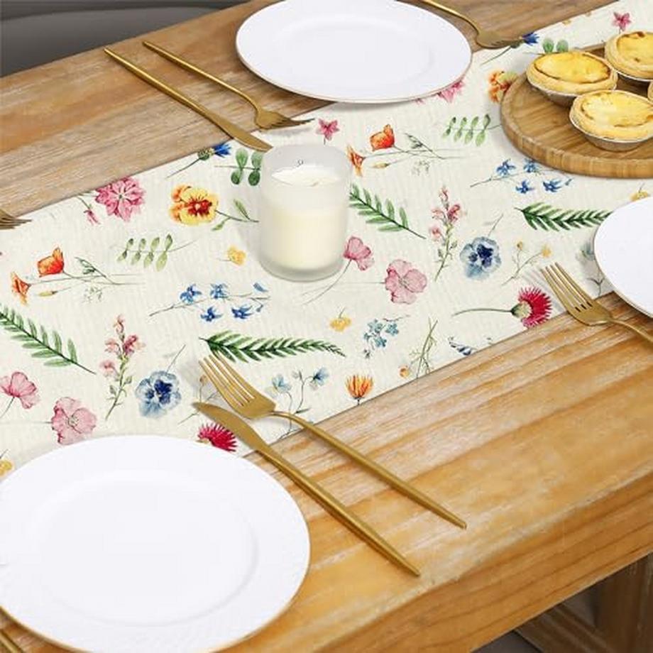 Alopini Chemin de table vintage lavable pour la salle à manger et la cuisine  