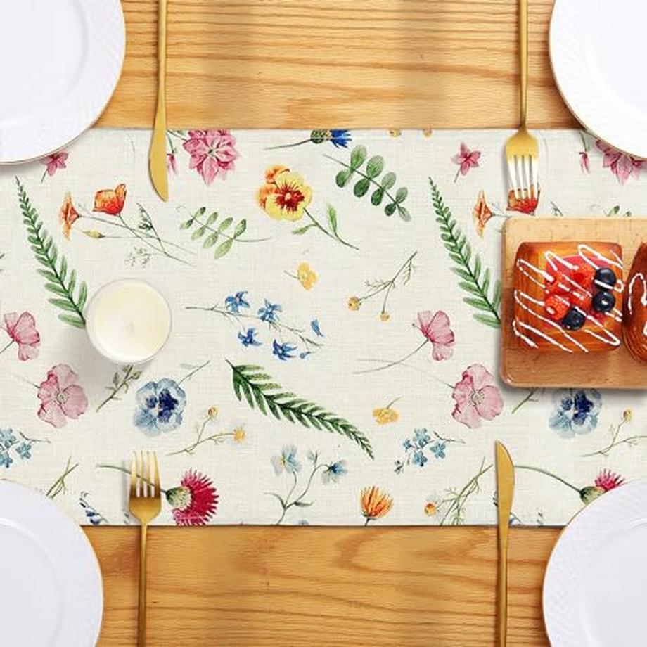 Alopini Chemin de table vintage lavable pour la salle à manger et la cuisine  