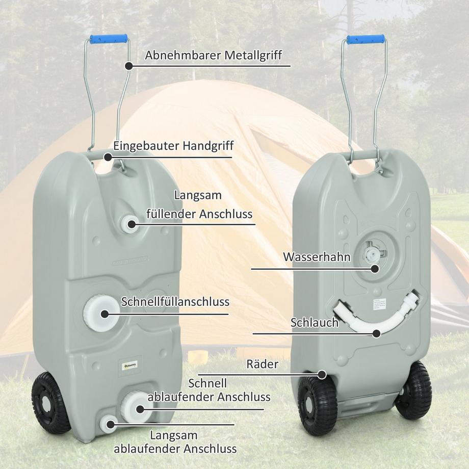 Northio  40 L Abwasser Rolltank Abwassertank Wohnmobil Rolltank Mit Griff, Wassertank Camping Wasserkanister Mit Hahn, Tragbarer Mehrzweckkanister 