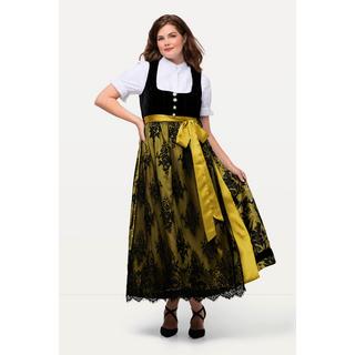 Ulla Popken  Tradizionale abito smanicato Dirndl con top di velluto, gonna in Jacquard e scollo rettangolare 