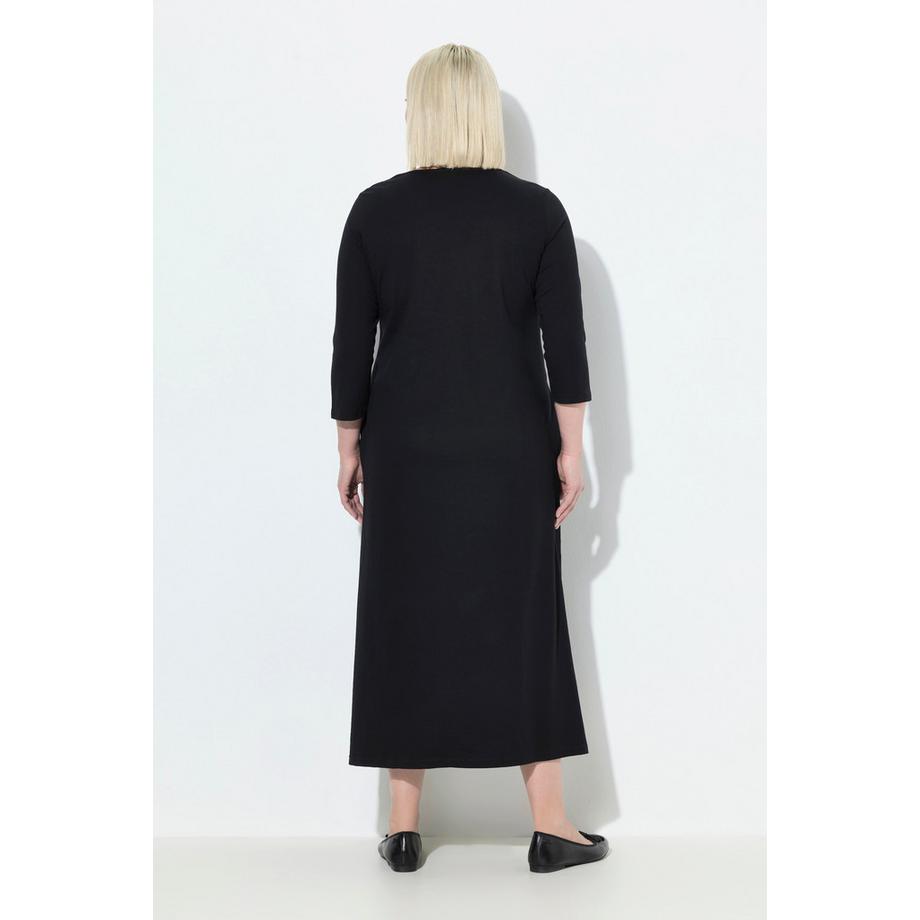 Ulla Popken Robe en Jersey Motif à Fleurs Col Rond Manches 3/4 Coupe Évasée  