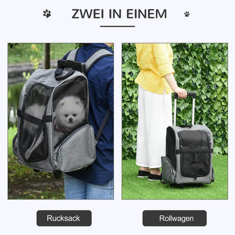Northio  Hundetrolley 2-In-1 Tragetasche & Haustierrucksack Für Tiere, Atmungsaktiv, Oxfordstoff, Mit Tür & Fenster 