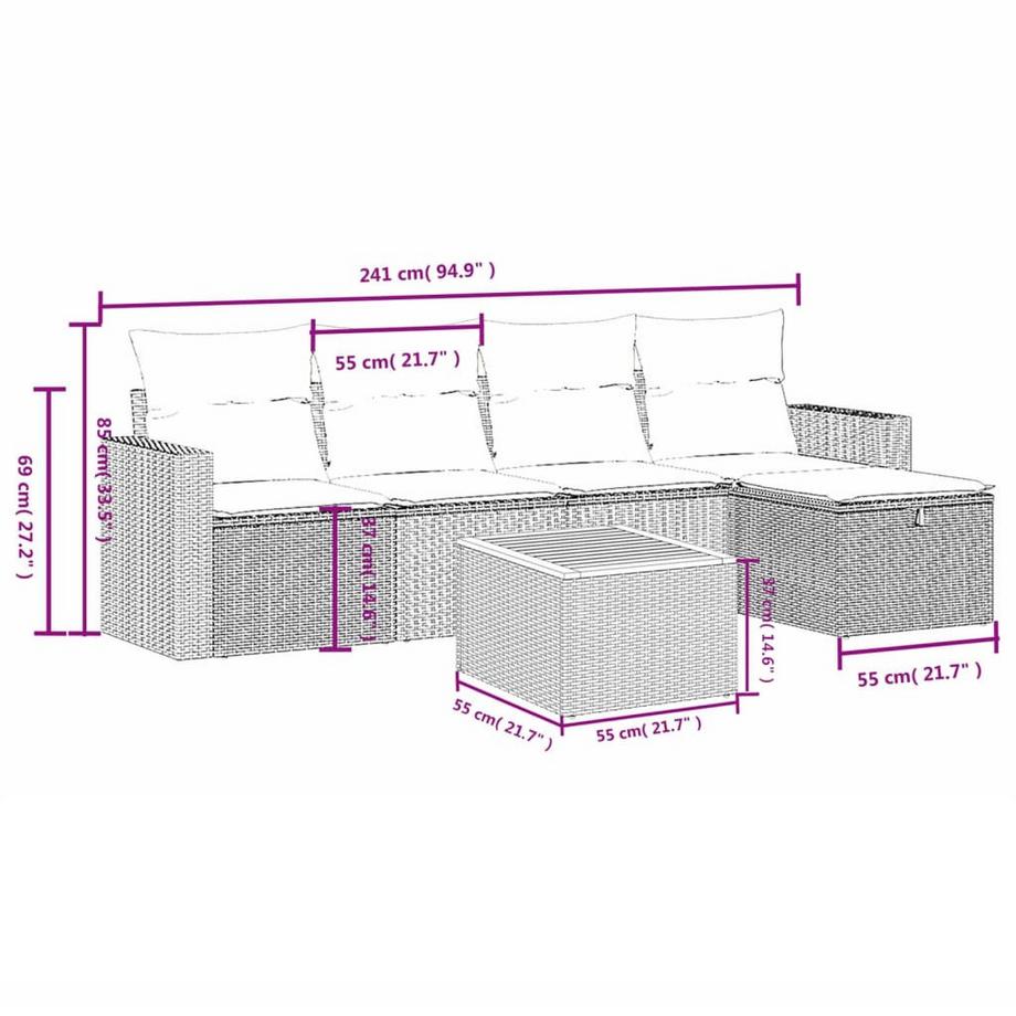VidaXL Ensemble de canapés de jardin rotin synthétique  