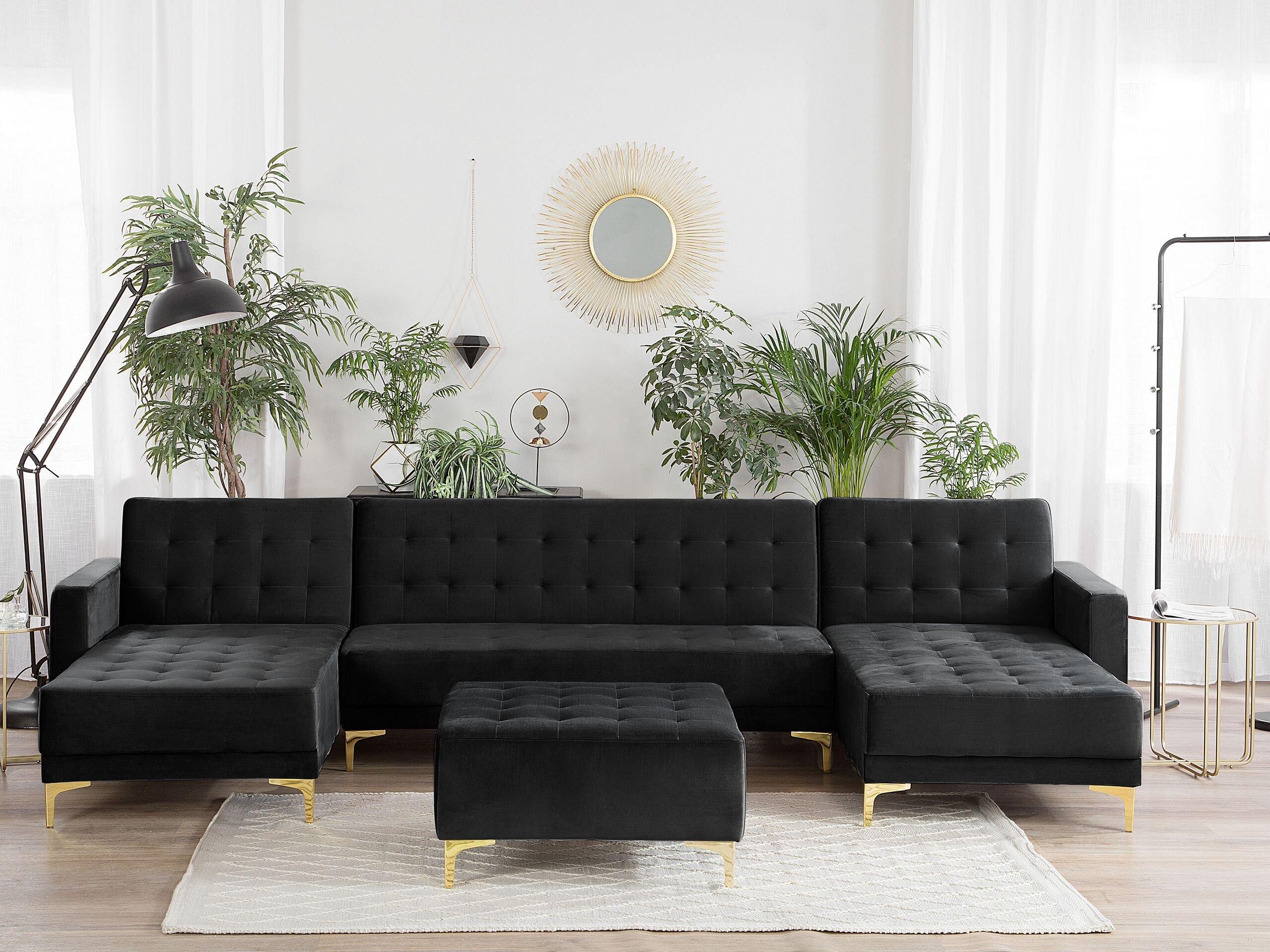 Beliani U-förmiges Sofa mit Ottomane aus Samtstoff Modern ABERDEEN  