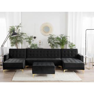 Beliani U-förmiges Sofa mit Ottomane aus Samtstoff Modern ABERDEEN  