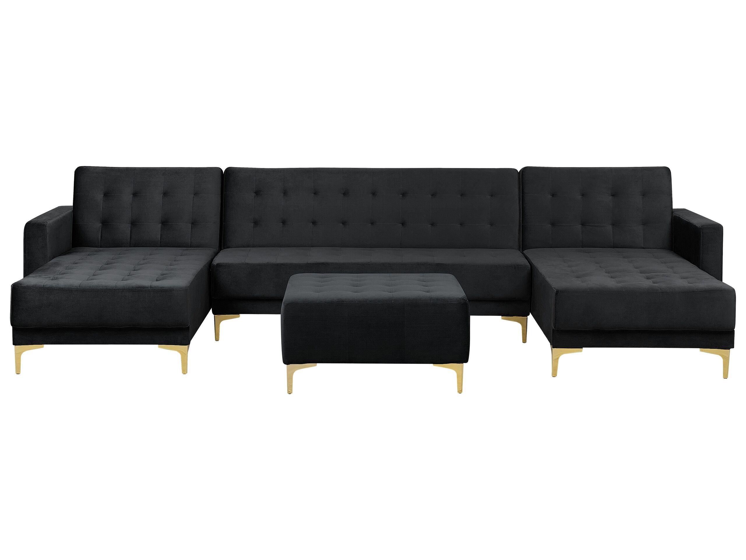 Beliani U-förmiges Sofa mit Ottomane aus Samtstoff Modern ABERDEEN  