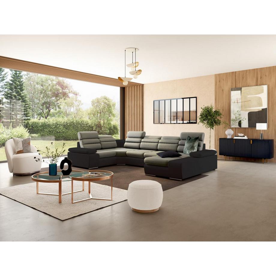 Vente-unique Wohnlandschaft mit Schlaffunktion BOILEAU Ecke Rechts Braun  