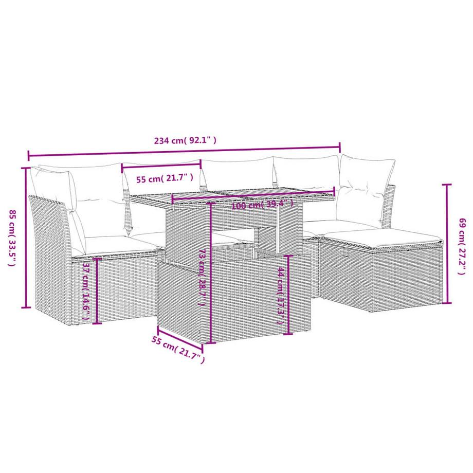 VidaXL set divano da giardino Polirattan  