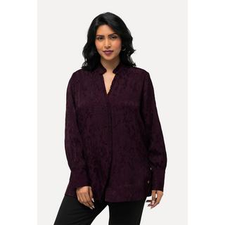 Ulla Popken  Blusa in jacquard con ruche, scollo a V e maniche lunghe 