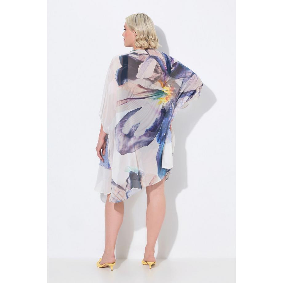 Ulla Popken Tunique Fleurs Décolleté en V Laçage Manches Courtes  