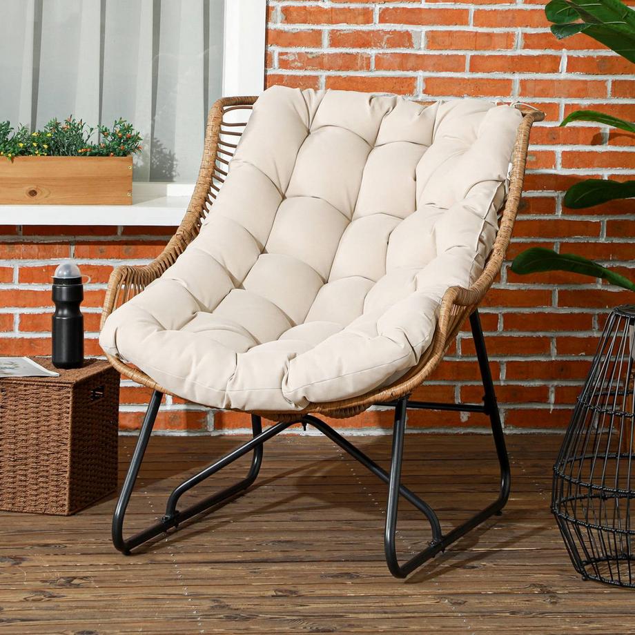 Northio Chaise En Rotin, Chaise De Jardin Avec Coussin D'Assise Épais, Chaise En Rotin Avec Capacité De Charge Jusqu'À 120 Kg Pour Balcon, Terrasse, Acier, Kaki, 75 X 101 X 90 Cm  
