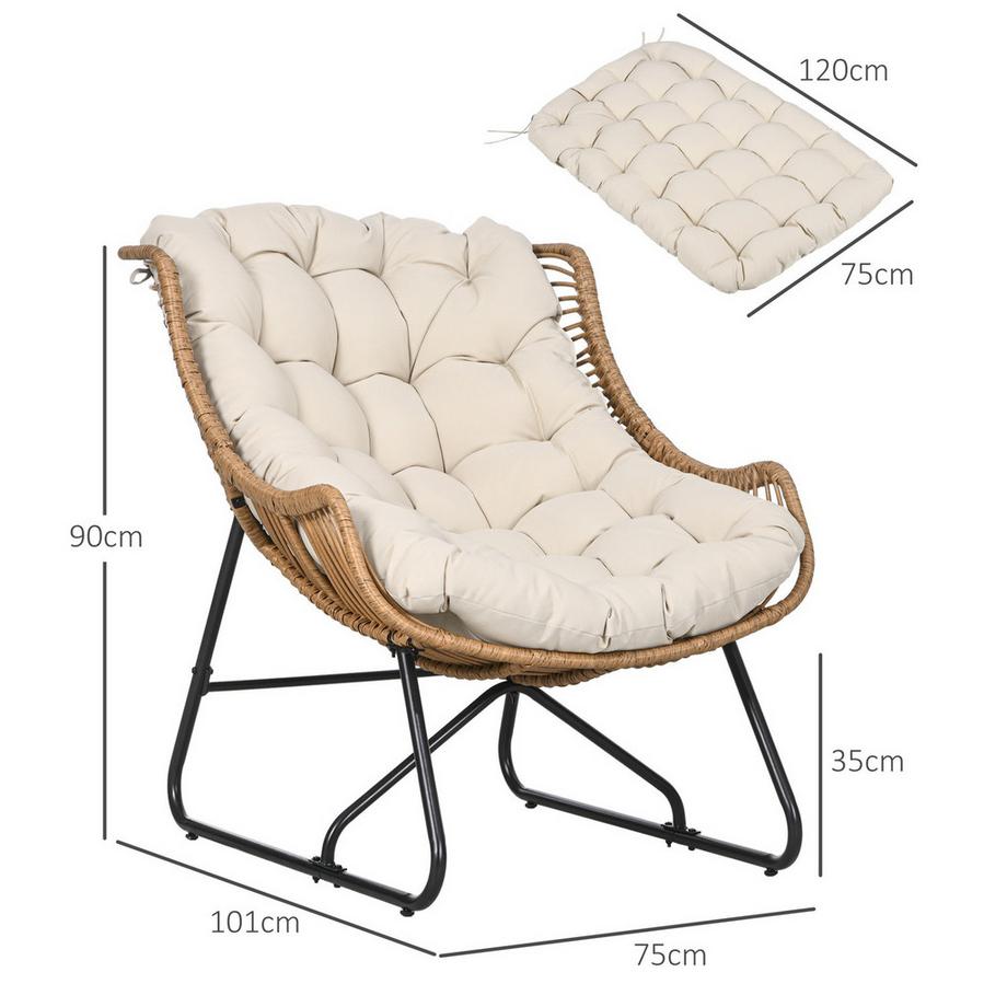 Northio Chaise En Rotin, Chaise De Jardin Avec Coussin D'Assise Épais, Chaise En Rotin Avec Capacité De Charge Jusqu'À 120 Kg Pour Balcon, Terrasse, Acier, Kaki, 75 X 101 X 90 Cm  