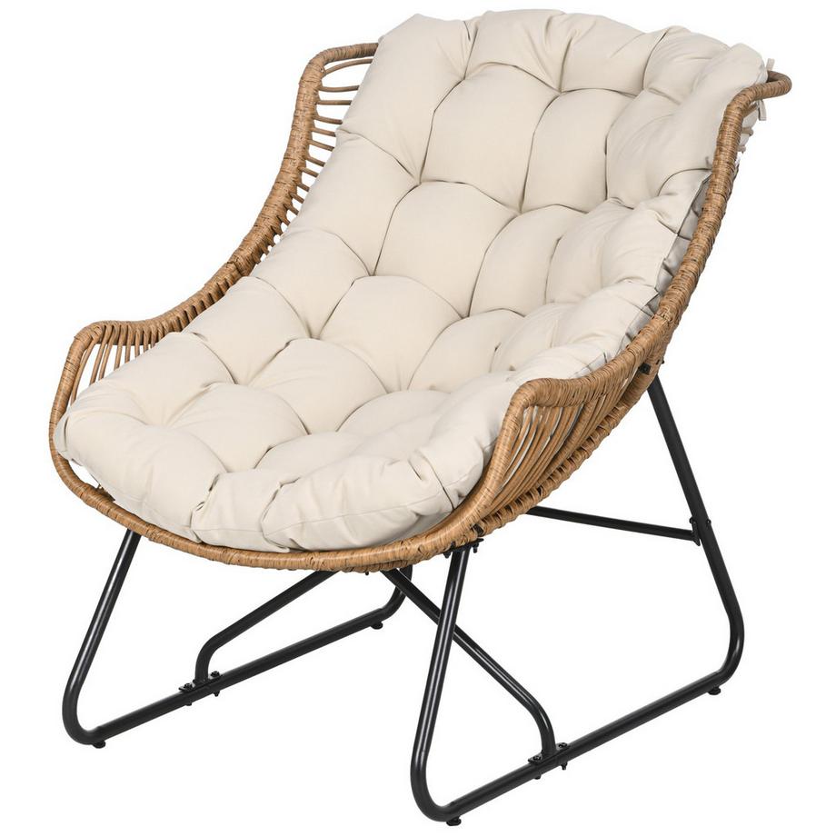 Chaise En Rotin, Chaise De Jardin Avec Coussin D'Assise Épais, Chaise En Rotin Avec Capacité De Charge Jusqu'À 120 Kg Pour Balcon, Terrasse, Acier, Kaki, 75 X 101 X 90 Cm