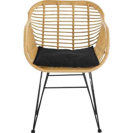 mutoni Poltrona, aspetto rattan naturale, con cuscino del sedile nero, set di 2  