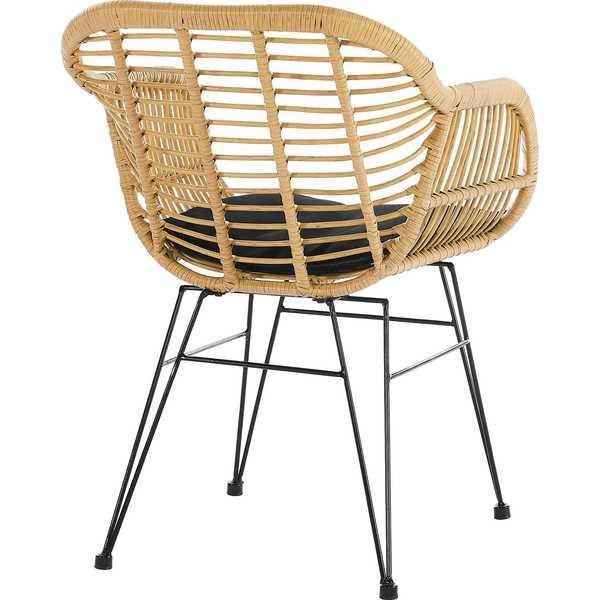 mutoni Poltrona, aspetto rattan naturale, con cuscino del sedile nero, set di 2  