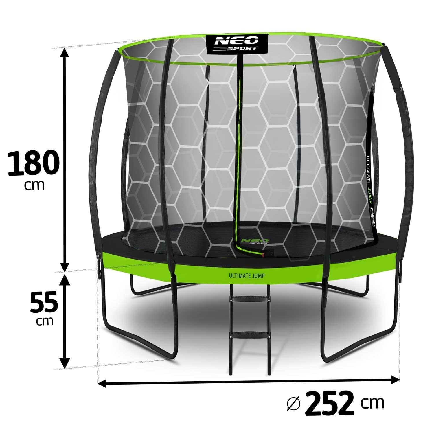 B2X Trampolino profilato per il giardino 8ft/252cm con rete protettiva interna Neo-Sport  