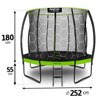 B2X Trampolino profilato per il giardino 8ft/252cm con rete protettiva interna Neo-Sport  