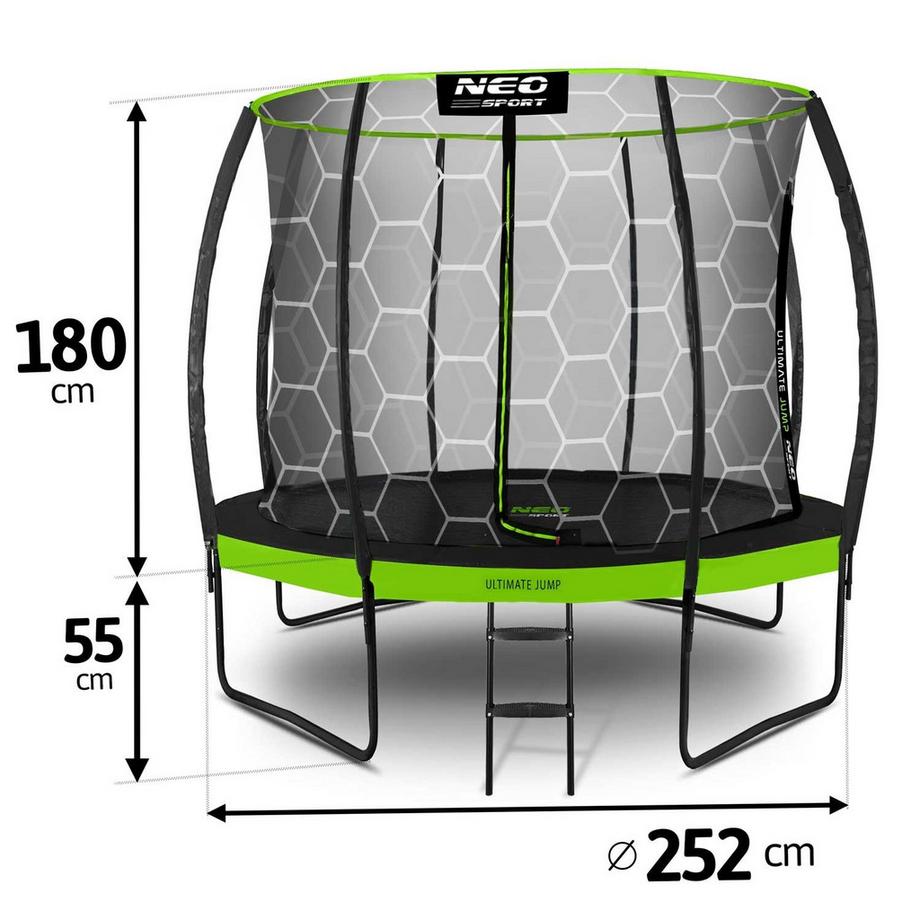 B2X Trampolino profilato per il giardino 8ft/252cm con rete protettiva interna Neo-Sport  