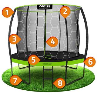 B2X Trampolino profilato per il giardino 8ft/252cm con rete protettiva interna Neo-Sport  