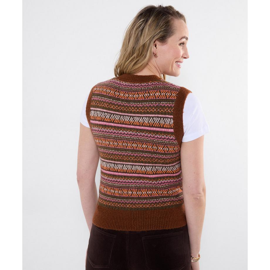 Joe Browns Pull Sans Manches en Maille Jacquard Fair Isle Boutonné Jours d'Automne  