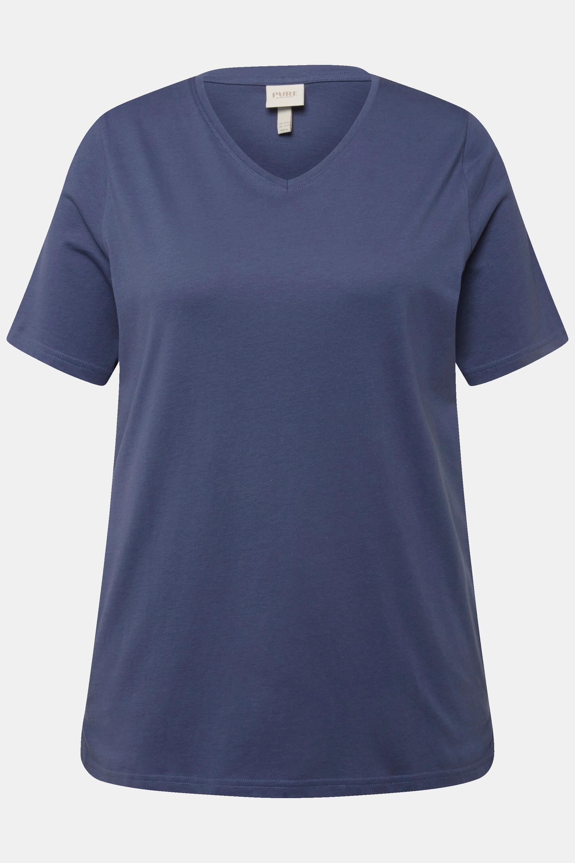 Ulla Popken  T-shirt Classic en coton bio. Manches courtes et col V 