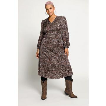 Midikleid, A-Line, Allover Print, V-Ausschnitt, Langarm