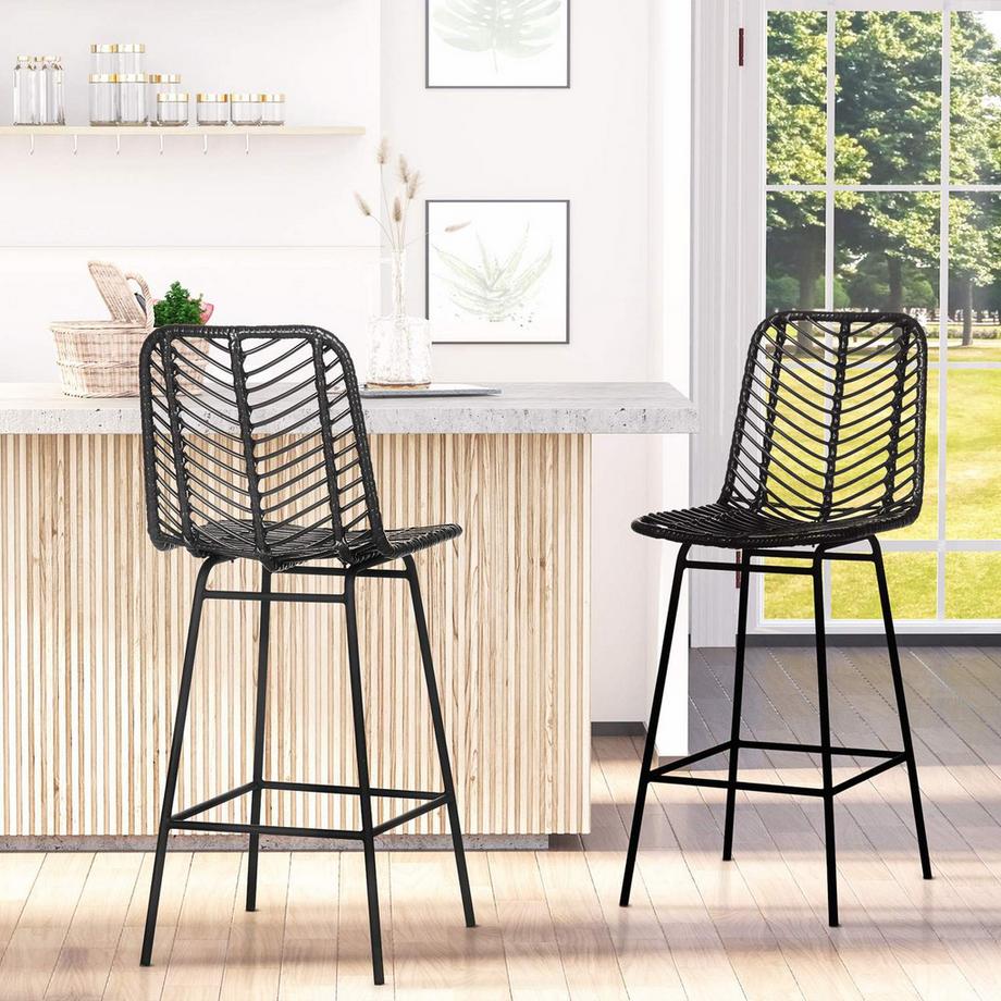Northio  Lot de 2 tabourets de bar, tabourets de bistro avec repose-pieds, chaise de bar, chaise de cuisine avec pieds en acier pour salon, salle à manger, noir, 42,5 x 52 x 102 cm 