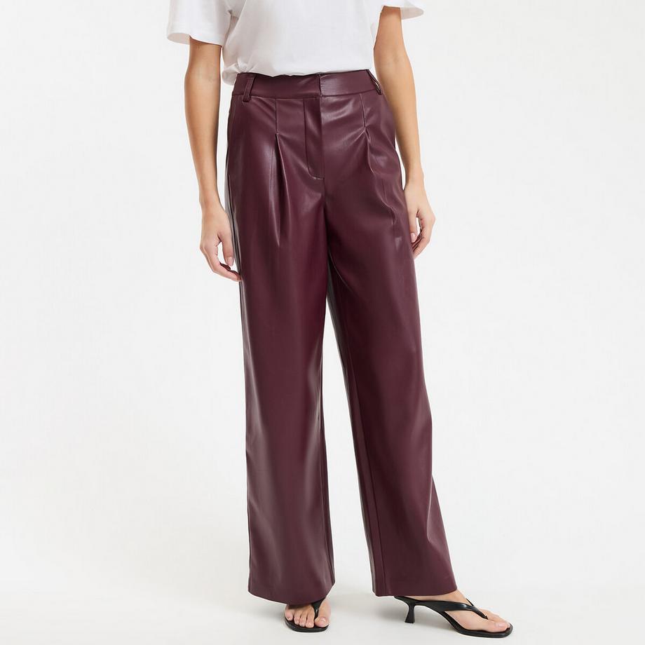 Pantalon large à pinces en simili&nbsp;