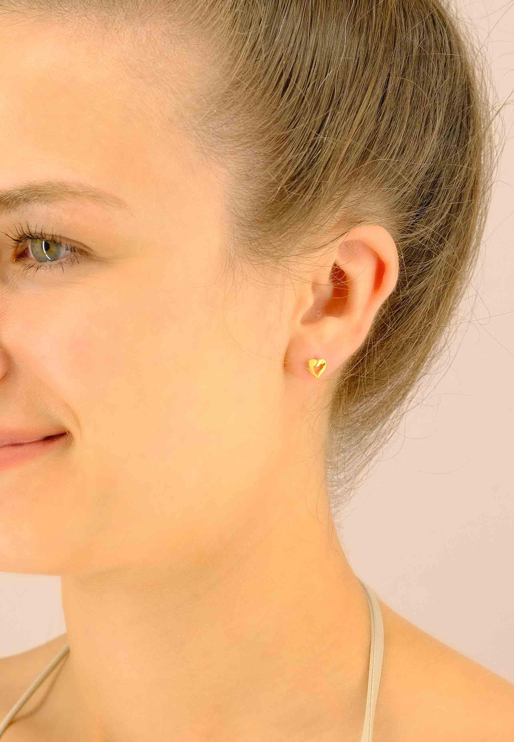 MUAU Schmuck  Ohrstecker Herz Gelbgold 750, 7mm 