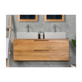 Vente-unique Mobili per bagno sospeso con lavabo doppio 2 cassetti 115 cm in Teak chiaro - BIMBING  