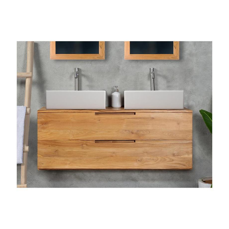 Vente-unique Mobili per bagno sospeso con lavabo doppio 2 cassetti 115 cm in Teak chiaro - BIMBING  