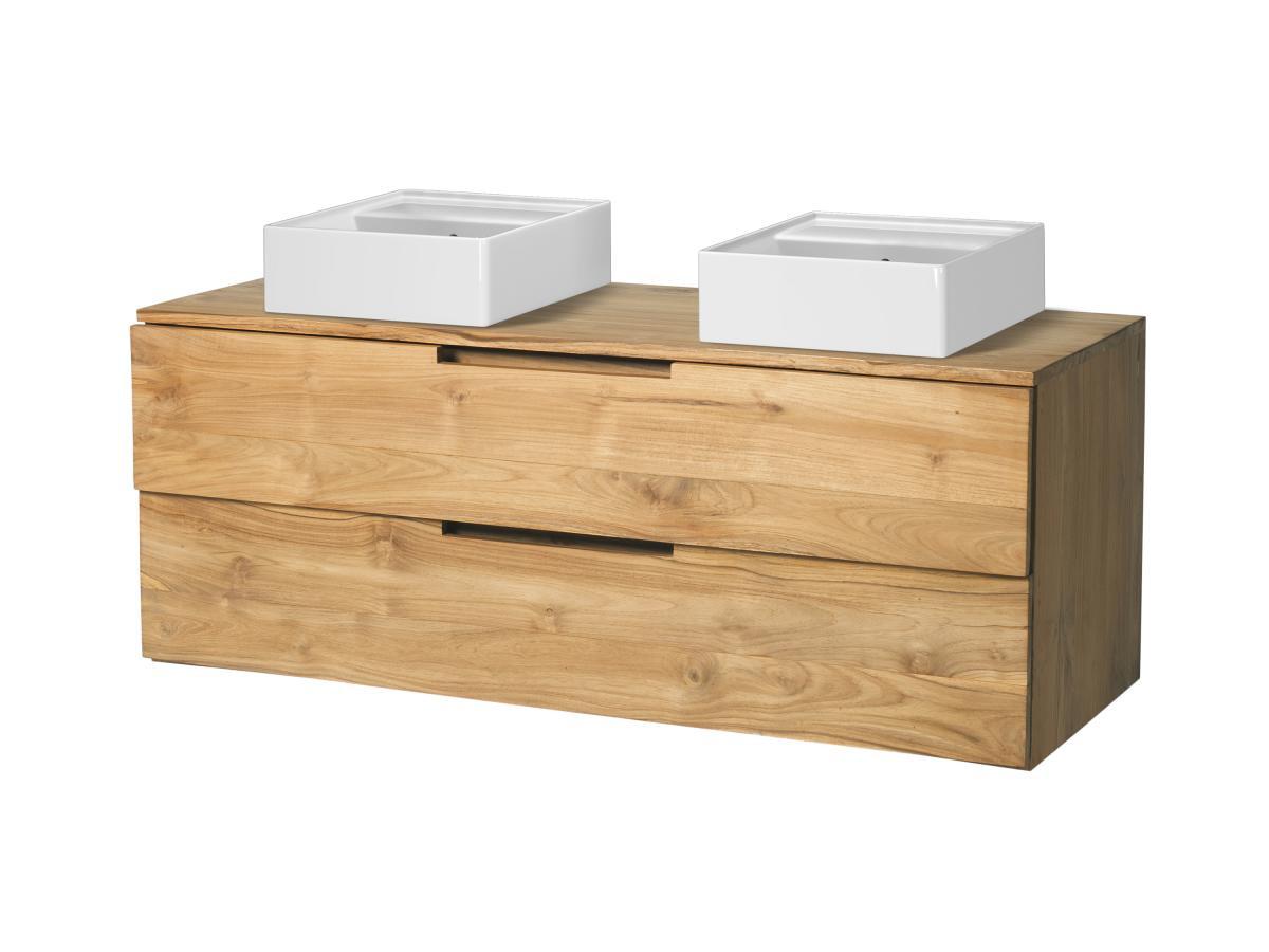 Vente-unique Mobili per bagno sospeso con lavabo doppio 2 cassetti 115 cm in Teak chiaro - BIMBING  