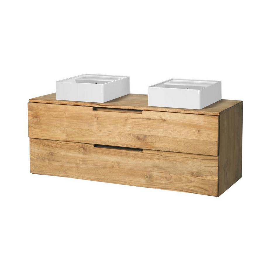 Vente-unique Mobili per bagno sospeso con lavabo doppio 2 cassetti 115 cm in Teak chiaro - BIMBING  