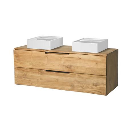Vente-unique Mobili per bagno sospeso con lavabo doppio 2 cassetti 115 cm in Teak chiaro - BIMBING  