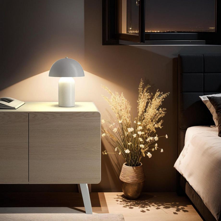 Tectake  Akku-Tischlampe Kade Retro-Pilzdesign im 70er-Jahre-Stil, indirektes Licht beschichteter Stahl, 3 Helligkeitsstufen, 5 W 