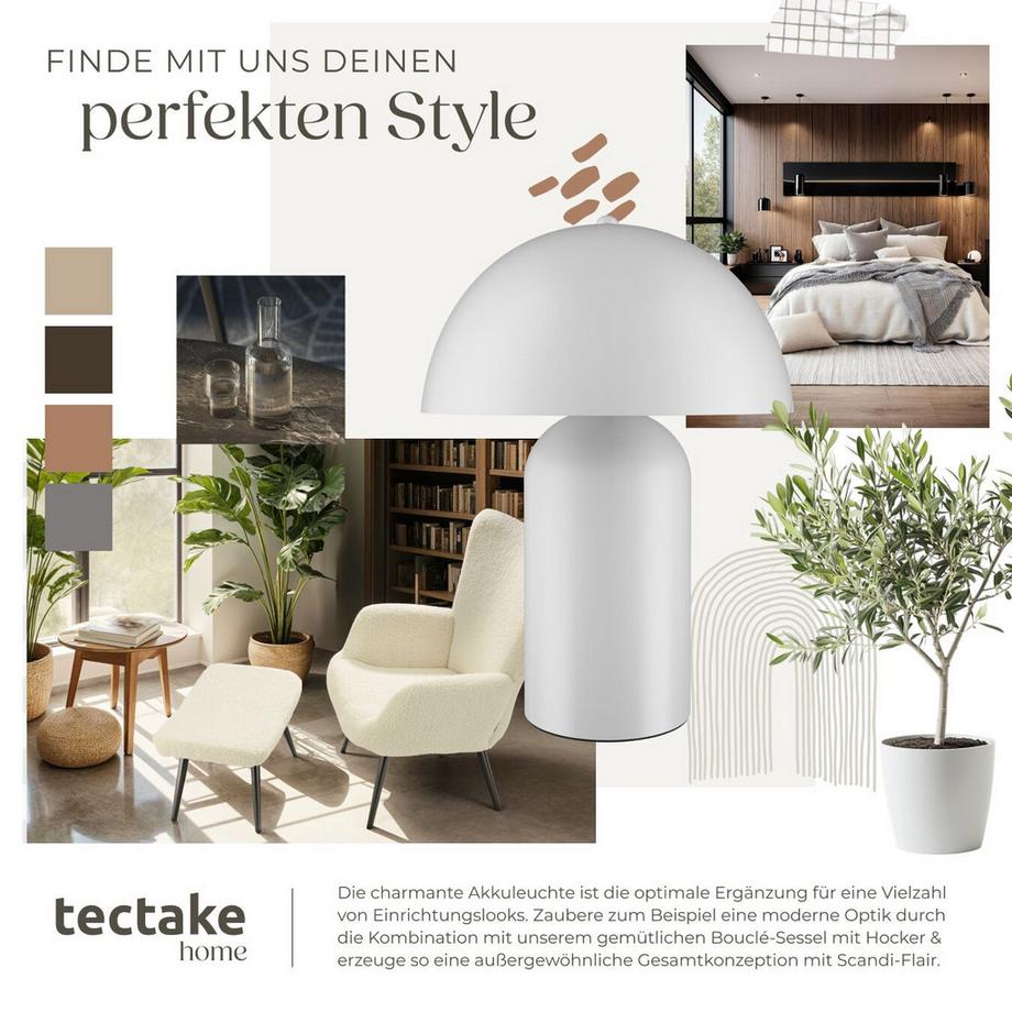 Tectake  Akku-Tischlampe Kade Retro-Pilzdesign im 70er-Jahre-Stil, indirektes Licht beschichteter Stahl, 3 Helligkeitsstufen, 5 W 