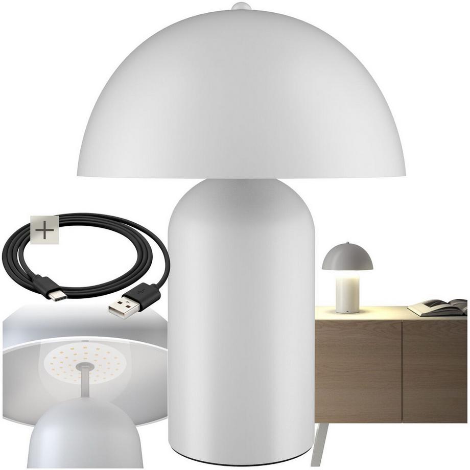 Tectake  Akku-Tischlampe Kade Retro-Pilzdesign im 70er-Jahre-Stil, indirektes Licht beschichteter Stahl, 3 Helligkeitsstufen, 5 W 
