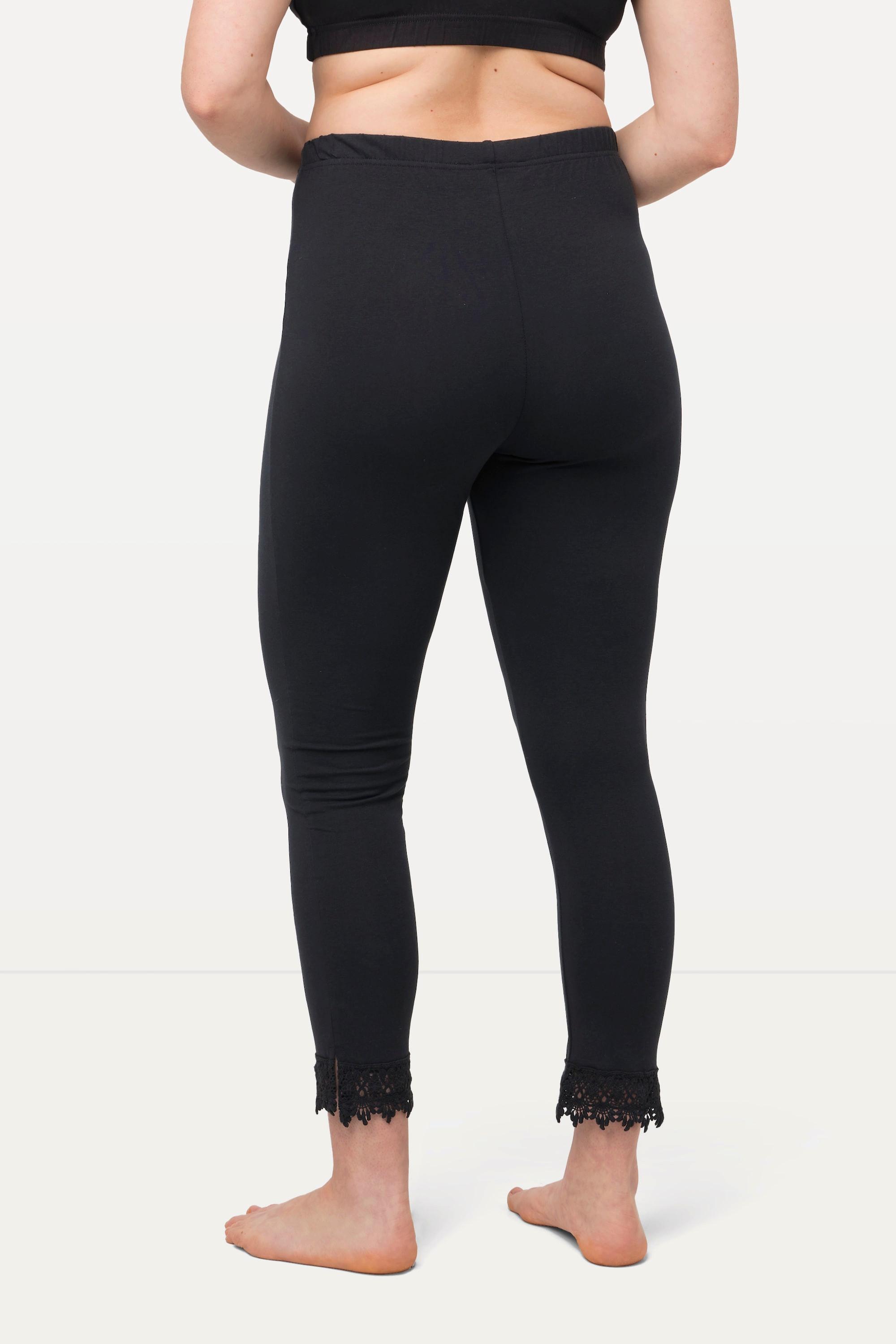 Ulla Popken  Leggings a 7/8 in cotone biologico con orli di pizzo 