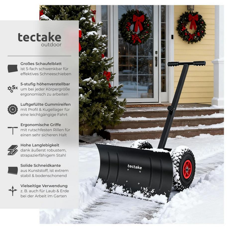 Tectake  Schneeschaufel auf Rädern Muttler 5-fach höhenverstellbar luftgefüllte, kugelgelagerte Profilreifen 