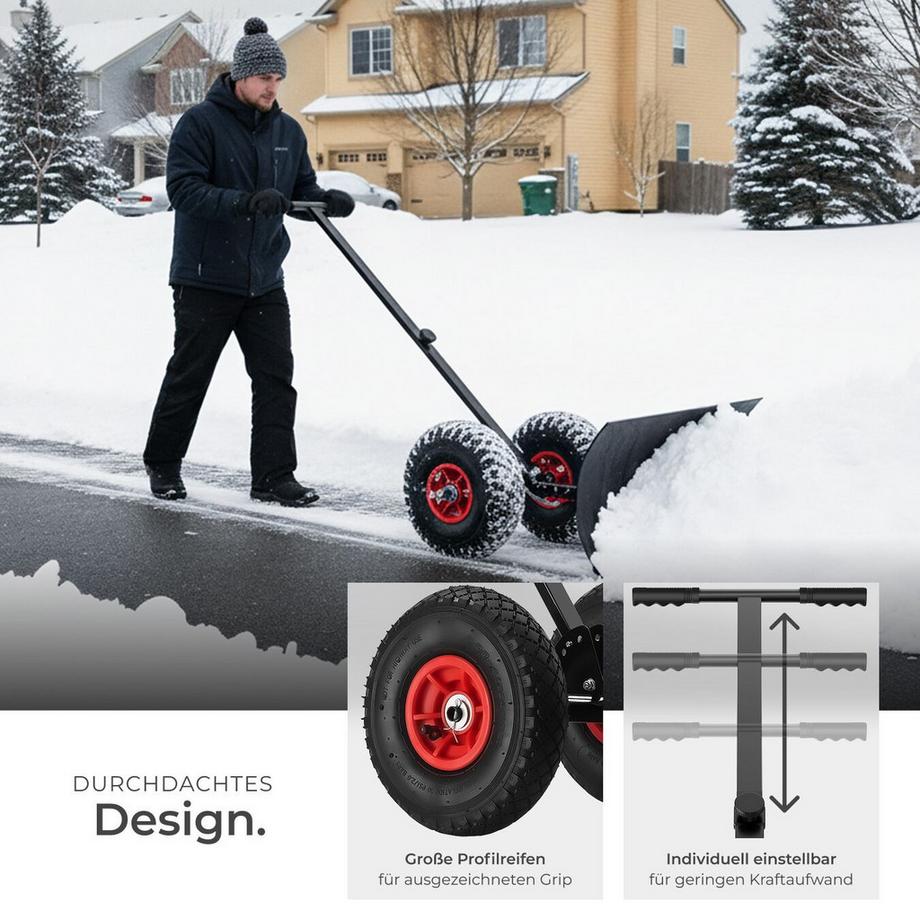 Tectake  Schneeschaufel auf Rädern Muttler 5-fach höhenverstellbar luftgefüllte, kugelgelagerte Profilreifen 