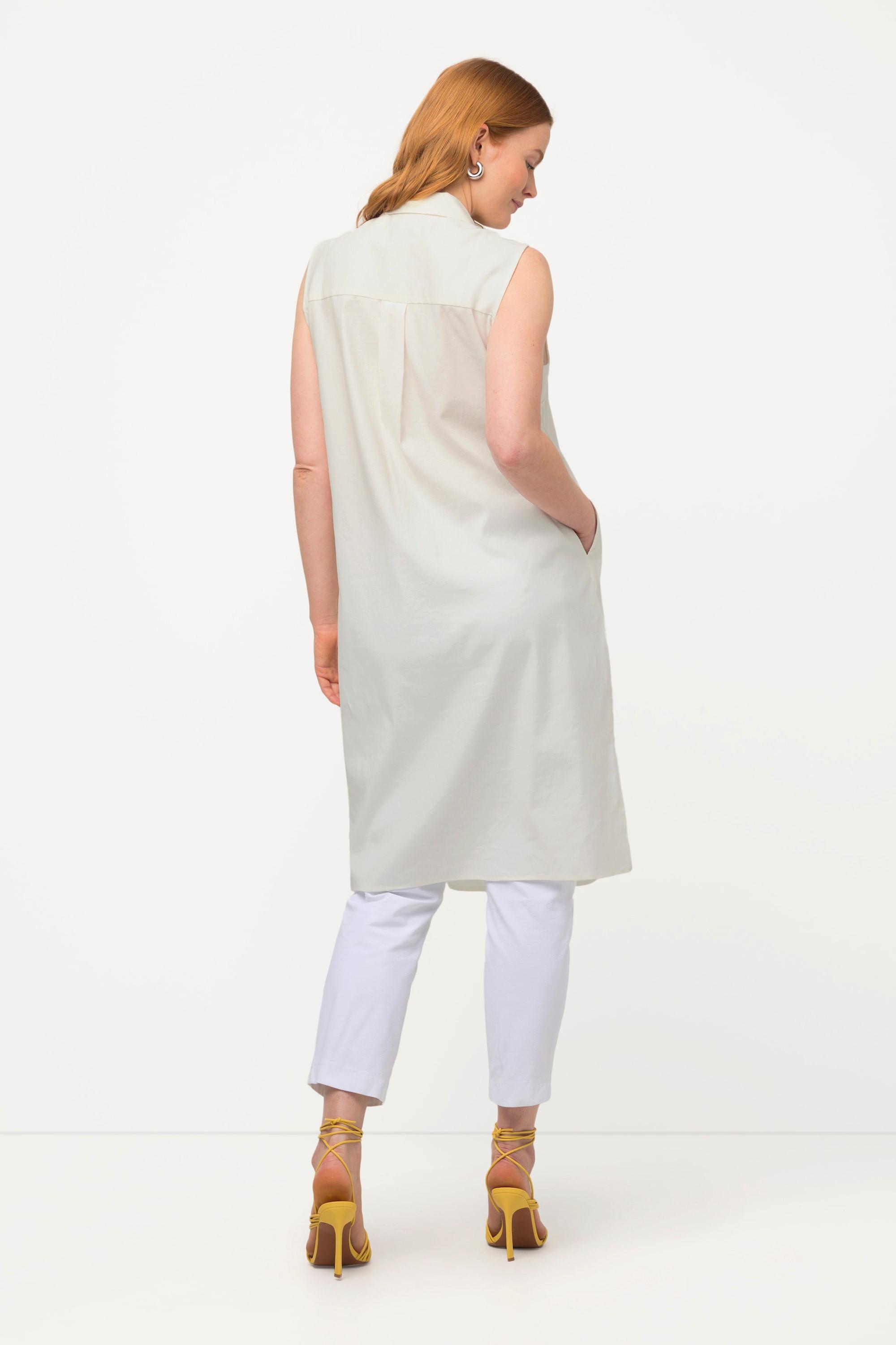 Ulla Popken Blusa smanicata misto lino Collo camicia Tasche  