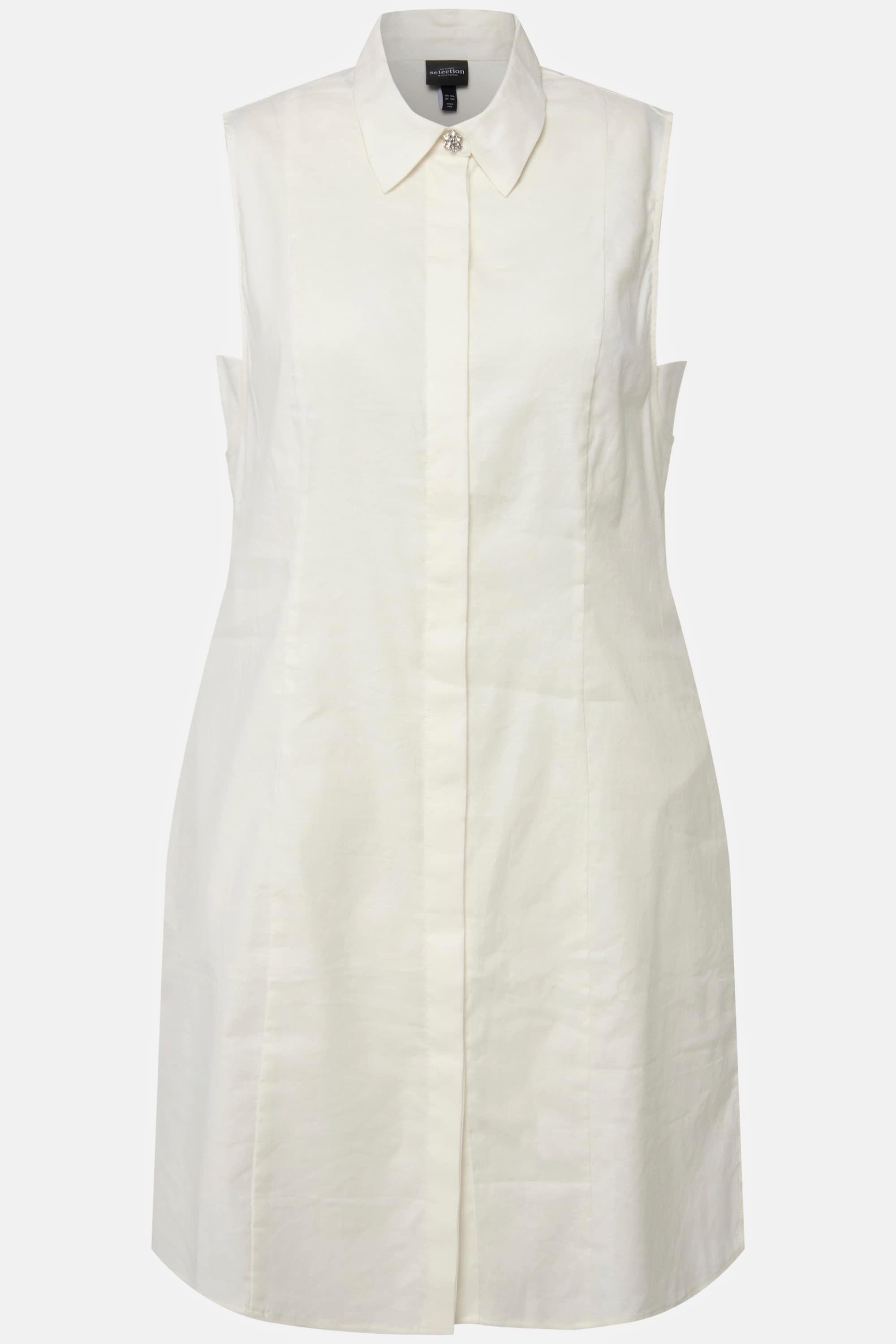 Ulla Popken Blusa smanicata misto lino Collo camicia Tasche  