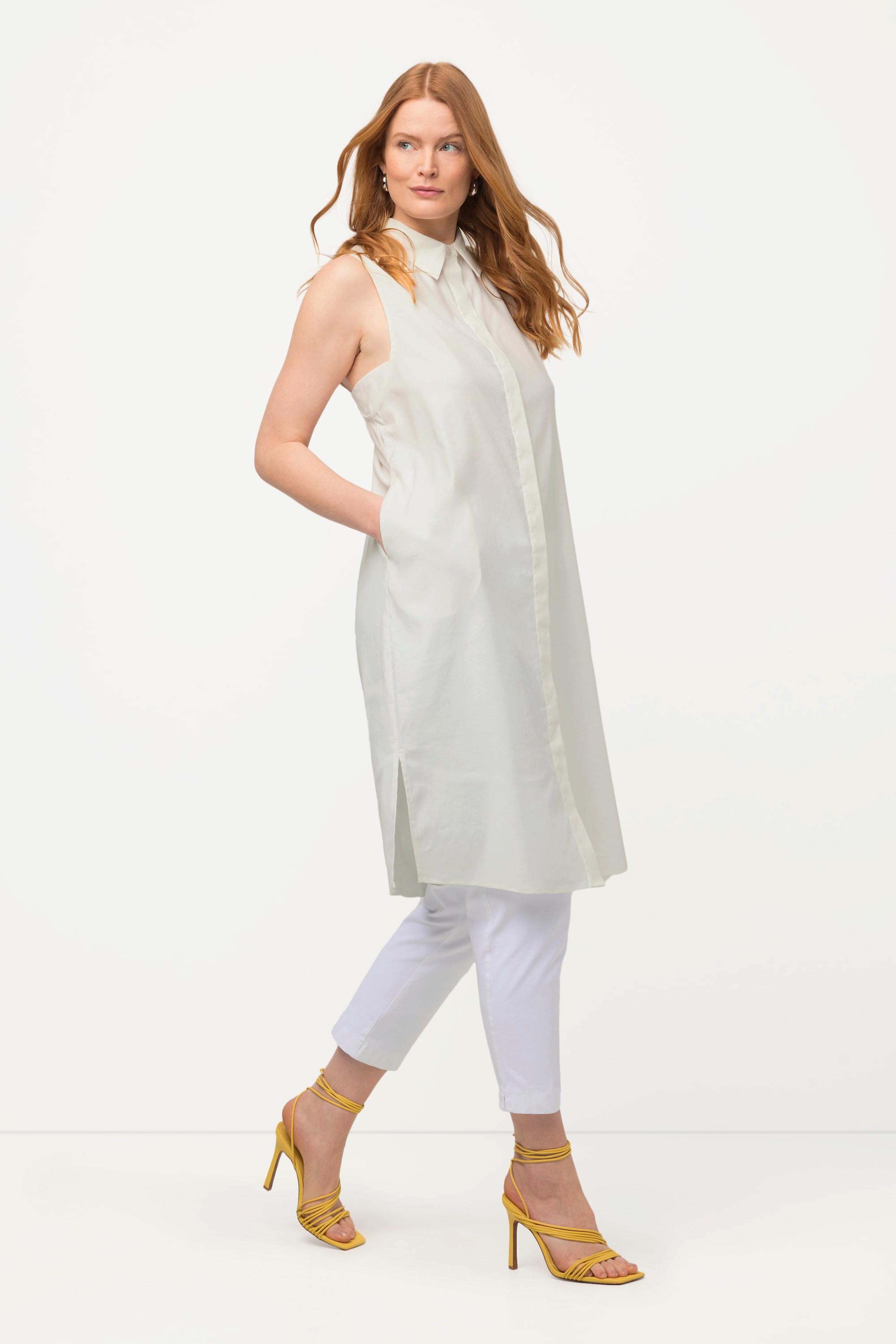 Ulla Popken Blusa smanicata misto lino Collo camicia Tasche  