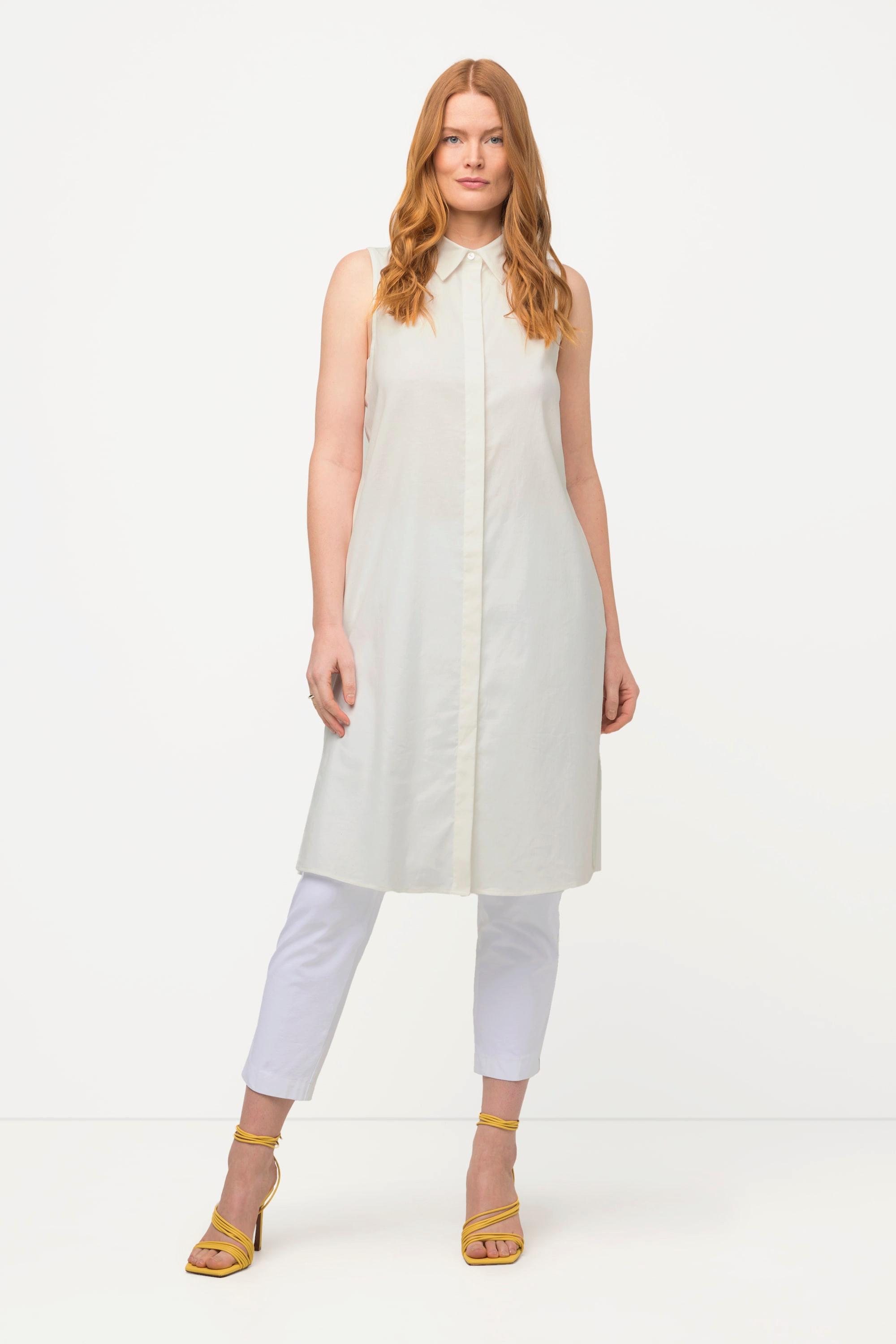 Ulla Popken Blusa smanicata misto lino Collo camicia Tasche  