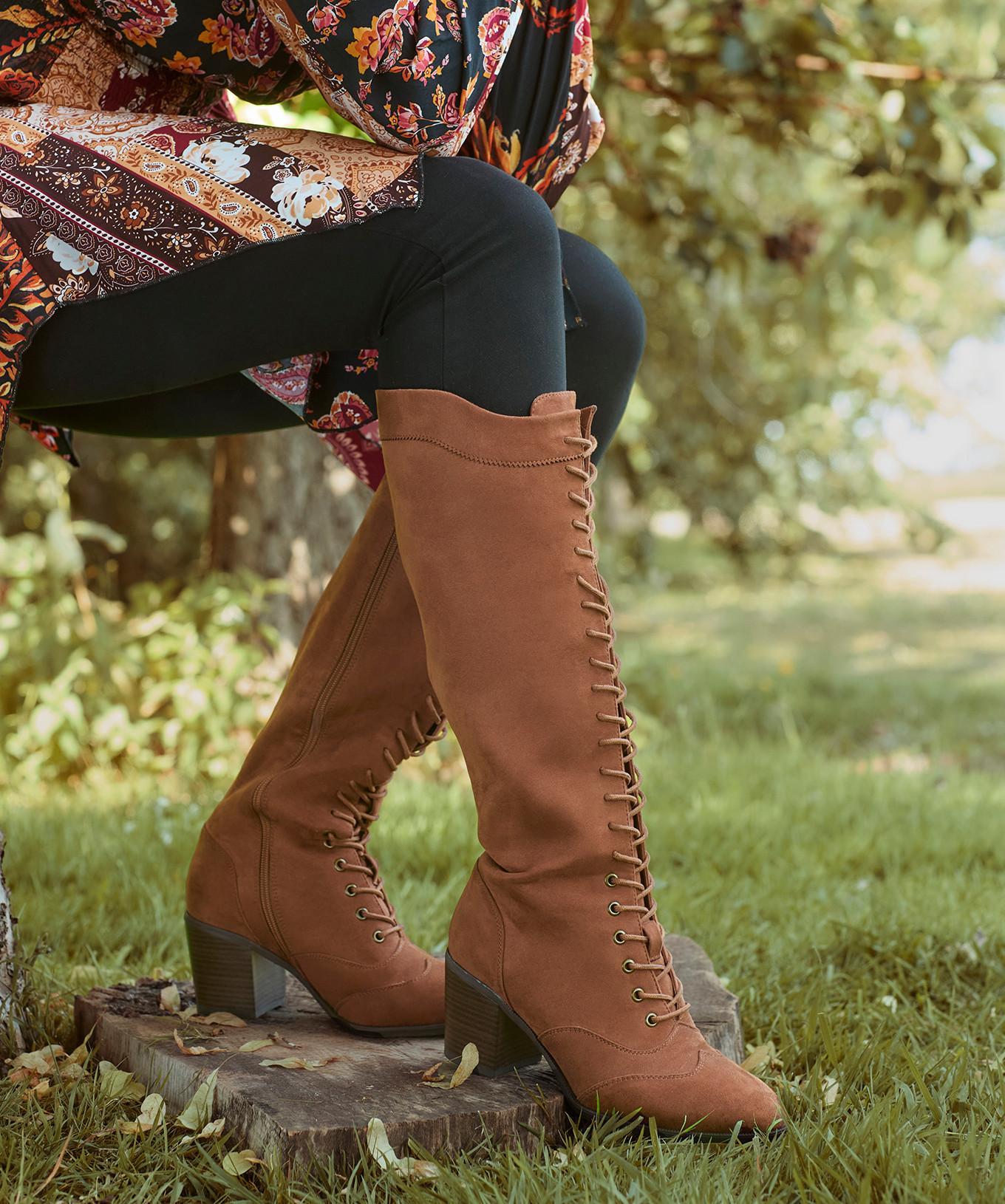 Joe Browns  Bottes hautes à lacets avec talon empilé en bois 