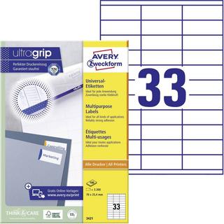 Avery-Zweckform ETIQUETTES universelles avec ultra-grip, 70 x 25.4 mm, jet d'encre, laser couleur, laser s/W  