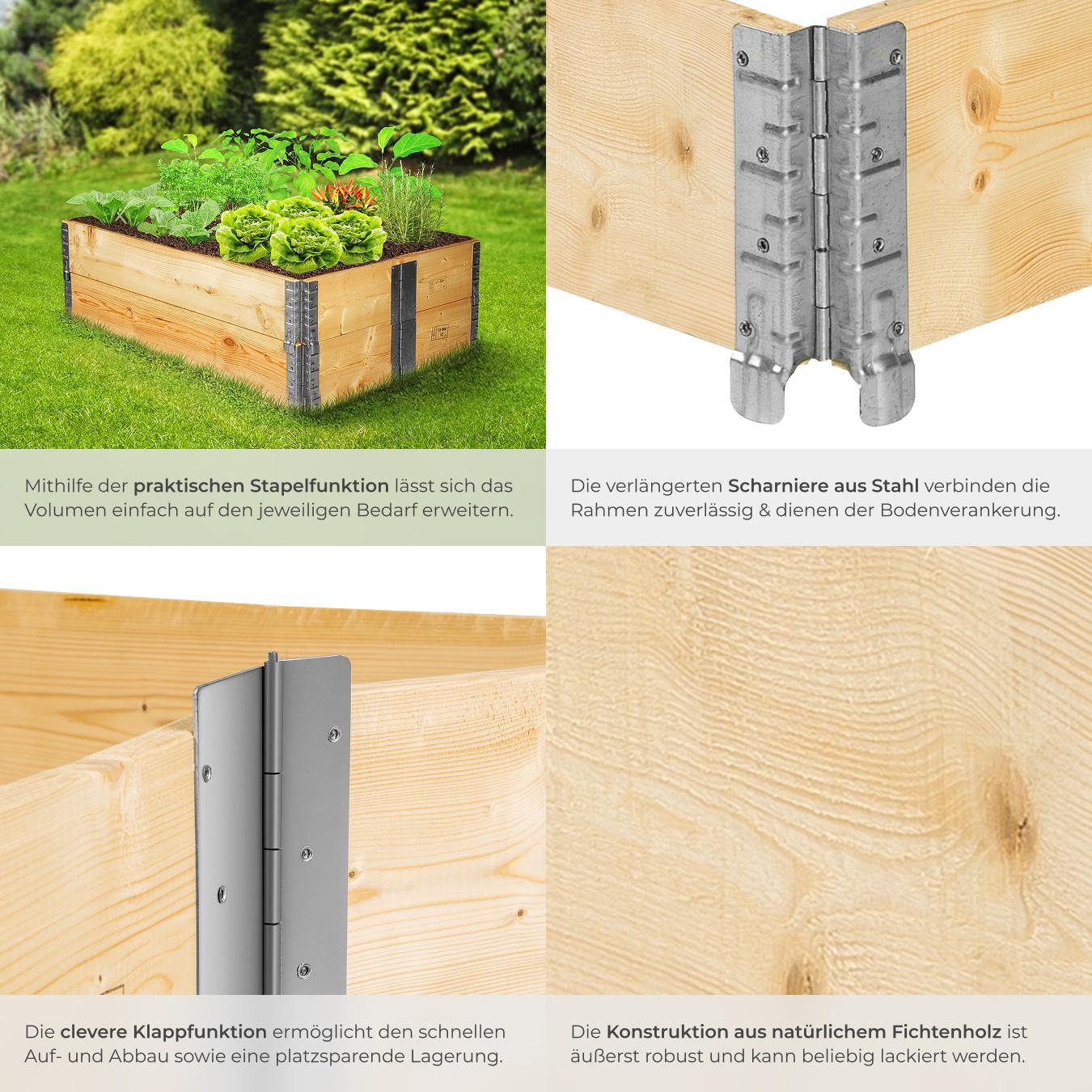 Tectake Carré Potager de Jardin pliable et empilable 120x80x19cm  