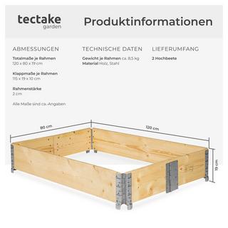 Tectake Carré Potager de Jardin pliable et empilable 120x80x19cm  